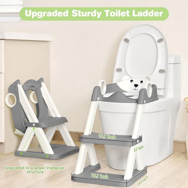 Detalle de COOSEYA 2-in-1 Toilet Seat & Potty Training Step Stool for Toddlers (Grey Cream)