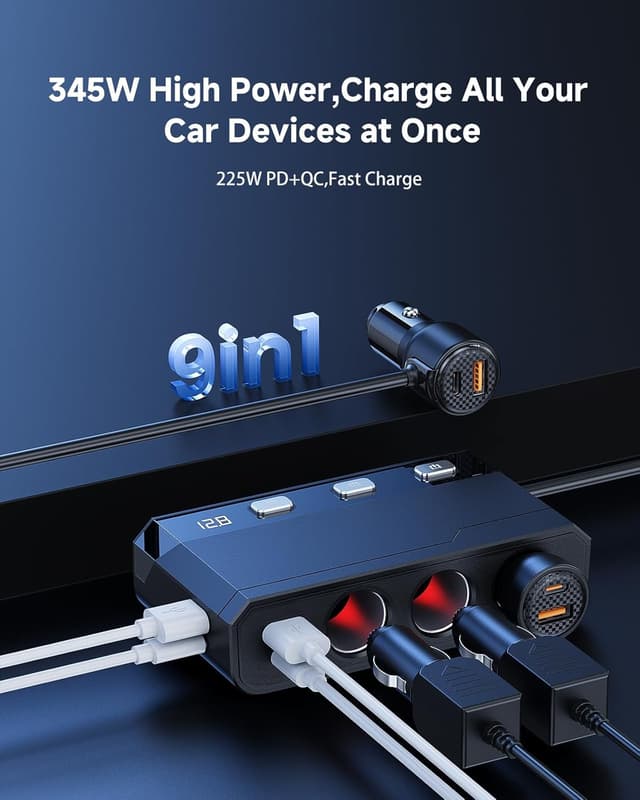 Detalle 2 de YANTU Cigarette Lighter Adapter 345W car charger ⚡