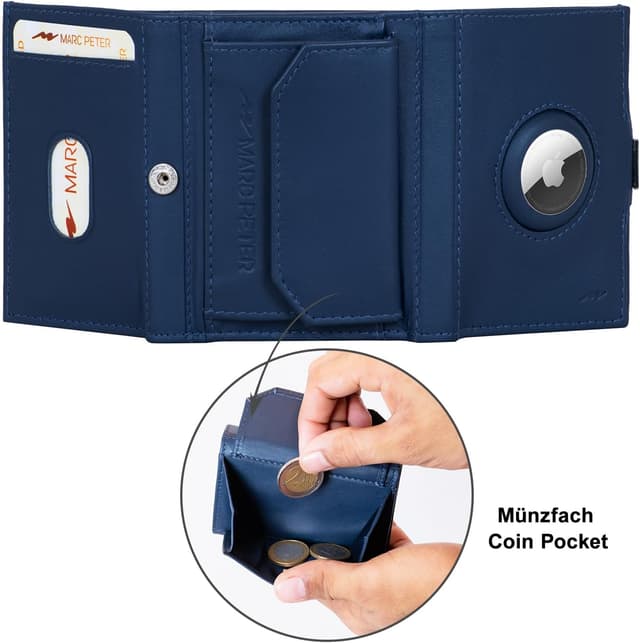 Thumbnail 6 de Marc Peter Jupiter AirTag Echtleder-Geldbörse mit XL-Münzfach (für bis zu 11 Karten) – RFID-Schutz, blau