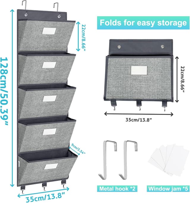 Detalle 2 de VERONLY Over the Door File Organizer with 5 Extra Large Pockets (50.39” tall)
