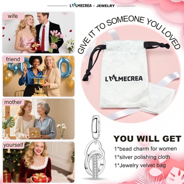 Thumbnail 6 de LMLMECREA Charm-Anhänger aus 925 Sterling Silber für europäische Armbänder – Herz-Modell im Geschenkset