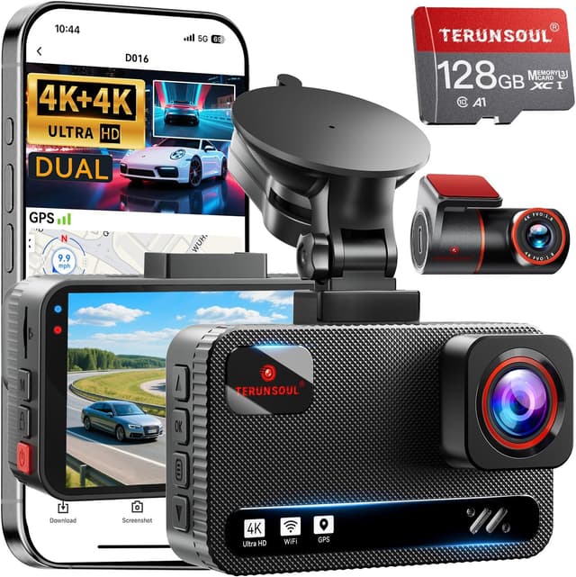 Detalle de TERUNSOUL 4K+4K Dash Cam with 170° Wide Angle