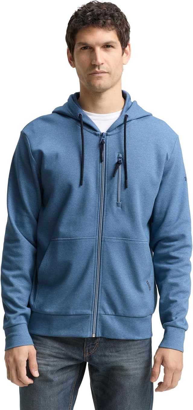 Detalle de TOM TAILOR Herren 1048637 Hoodie Sweatjacke mit Kapuze und Streifenmuster