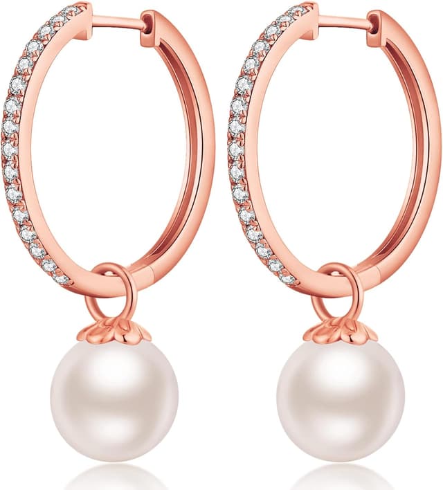 Thumbnail 6 de jiamiaoi Weißgold plattierte große Creolen aus Sterlingsilber 925 mit Perlen & Zirkonia (24 mm)