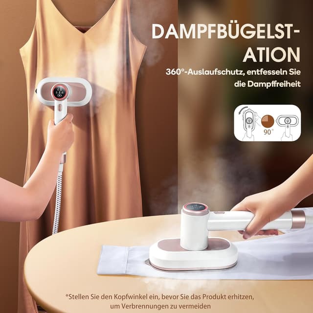 Detalle 1 de Newbealer Dampfbügelstation mit 1600 W, 3 Dampfstufen, 1,2-l-Wassertank und Wandmontage (Gold)