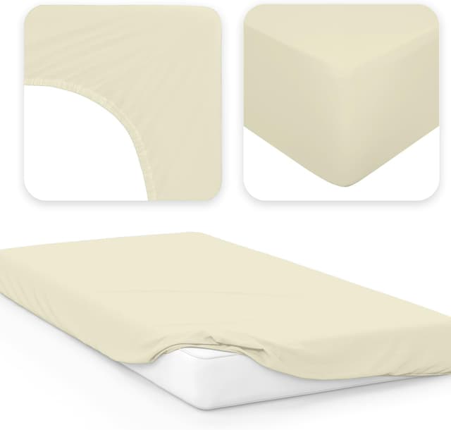 Detalle 2 de Jacobson Jersey-Spannbettlaken aus Baumwolle (Natur) – passend für 60×120 bis 70×140 cm