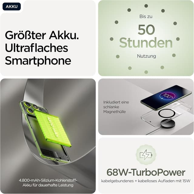 Detalle de Motorola Edge 70 Smartphone (Pantone Bronze Green) mit 50-MP-Kamera, 12/512 GB und IP68/IP69