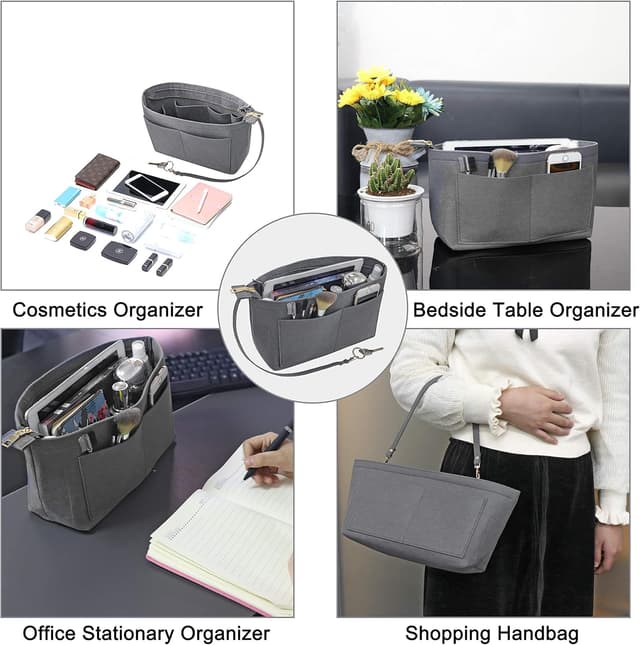 Detalle 2 de Soyizom felt handbag organiser purse insert (multi-pocket) – Grey (XL)