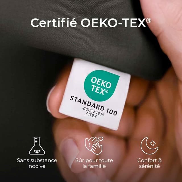 Detalle de Dreamzie Taies d’oreiller 40x60 en coton renforcé (set de 2) anthracite – certification Oeko-Tex