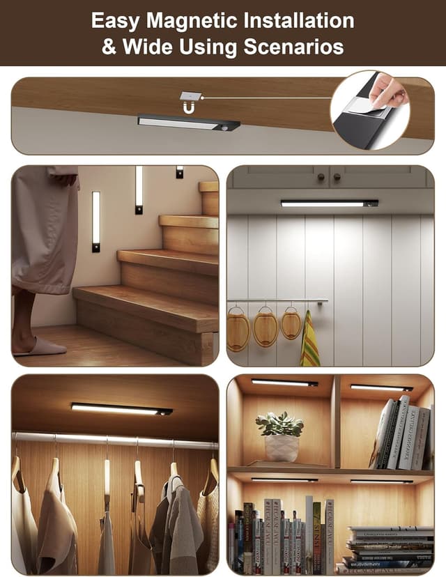 Thumbnail 6 de Tnight 5er Set 20 cm Schranklicht mit Bewegungsmelder, dimmbar (7 Helligkeitsstufen) und USB-C Akku