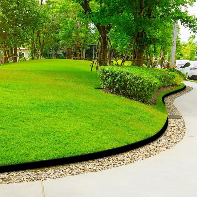 Detalle 2 de Newthinking Rasenkante aus Kunststoff 10 m (5 cm breit) – unsichtbare Rasengrenzen mit 50 Erdnägeln, schwarz