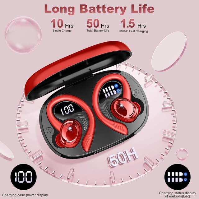 Detalle de Bluetooth 5.4 Sport-Kopfhörer (In-Ear) mit Ohrhaken, IPX7, 6D Stereo und 4× ENC-Mikrofonen