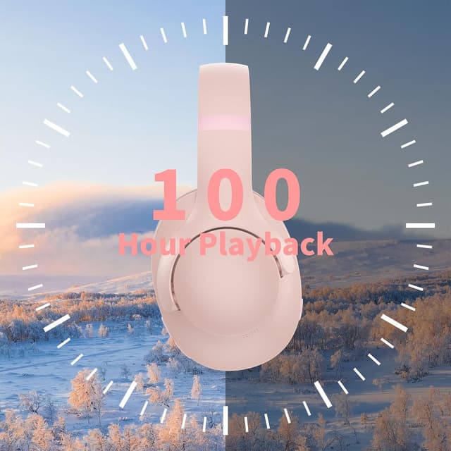 Detalle 2 de Rebocico Active Noise Cancelling Bluetooth Headphones with Mic (100H playtime) – Pink, foldable over-ear