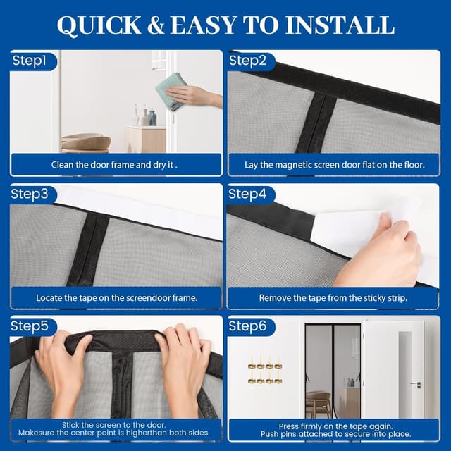 Detalle de XCMVCN Magnet Fliegengitter für Balkontür 60×185 cm (Türvorhang, ohne Bohren) – schwarz