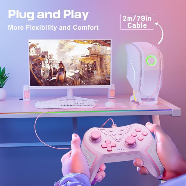 Detalle de RivalPlay Wired PC Controller with Paddles, 3-Level Vibration & Mappable Buttons (Pink)