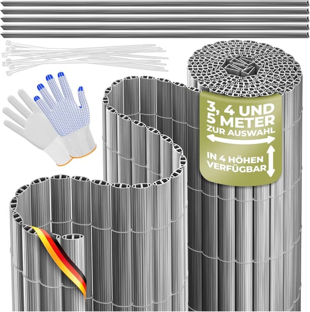 Detalle de KESSER PVC Sichtschutzmatte für Balkon & Terrasse, Windschutz mit verstärkten Lamellen (100 x 400 cm) inkl. Kabelbindern und Handschuhen, hellgrau