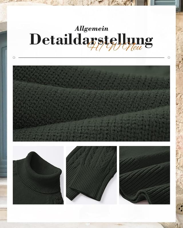 Detalle 2 de Tanmolo Damen Rollkragenpullover mit Lochmuster-Ärmeln – Langarm Strickpullover für Winter & Übergang