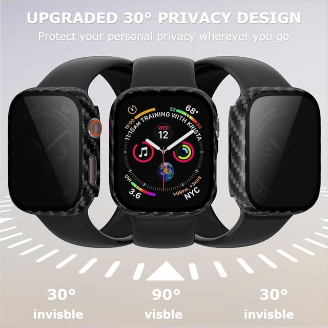 Detalle de LINTEKER Privacy Screen Protector Case for Apple Watch Series 9/8/7 (41mm) – Anti-Peeping 2-Pack, Carbon Fibre