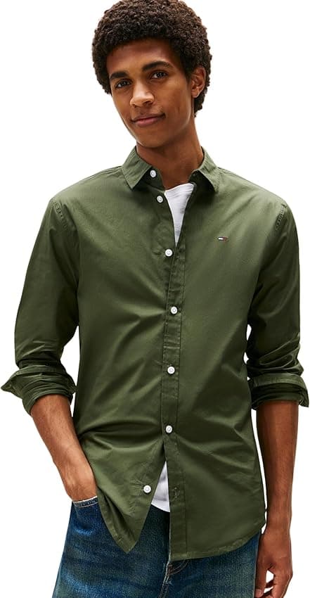 Detalle de Tommy Jeans Camisa hombre XS Verde 70% algodón