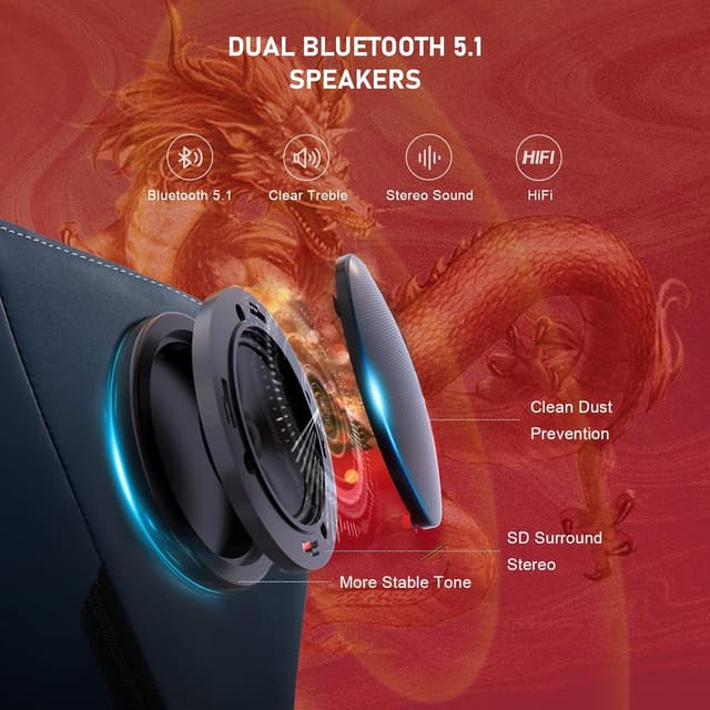 Detalle de GTPLAYER Dragon sedia gaming Bluetooth 150°