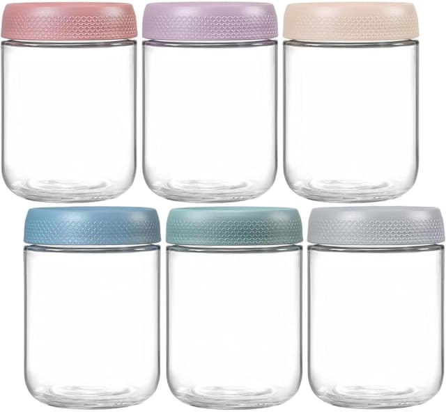 Detalle de Eidoct 6-Pack 450ml Glass Jar Pots with Screw Lids for Leakproof Overnight Oats (6 Colours)