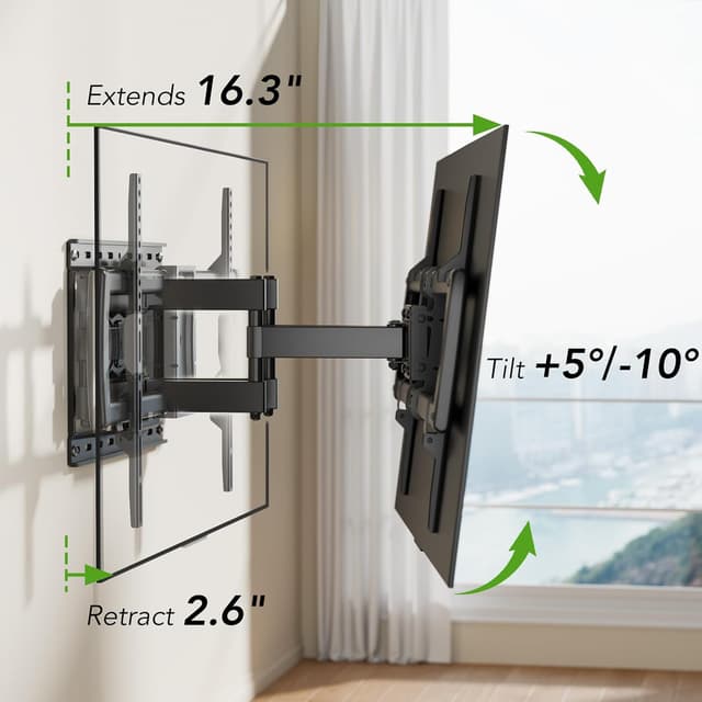 Detalle 2 de Full Motion TV Wall Mount Bracket for 32–85 inch TVs (Dual Articulating Arms, Tilt/Swivel/Extension/Leveling) — Up to 132 lbs