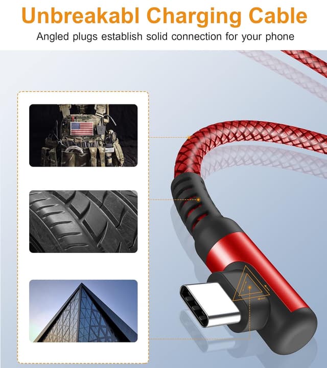 Detalle de AviBrex 2-Pack 1m USB-C Right Angle Samsung 90 Degree Fast Charger Cable (3.1A)