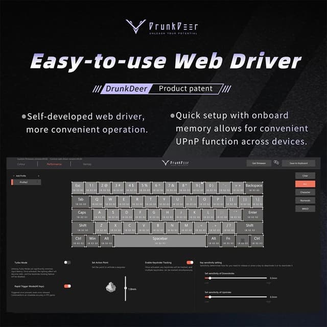 Detalle de DrunkDeer G60 Rapid Trigger mechanische Gaming-Tastatur (TKL, 60% Layout, Magnetschalter) – Weiß