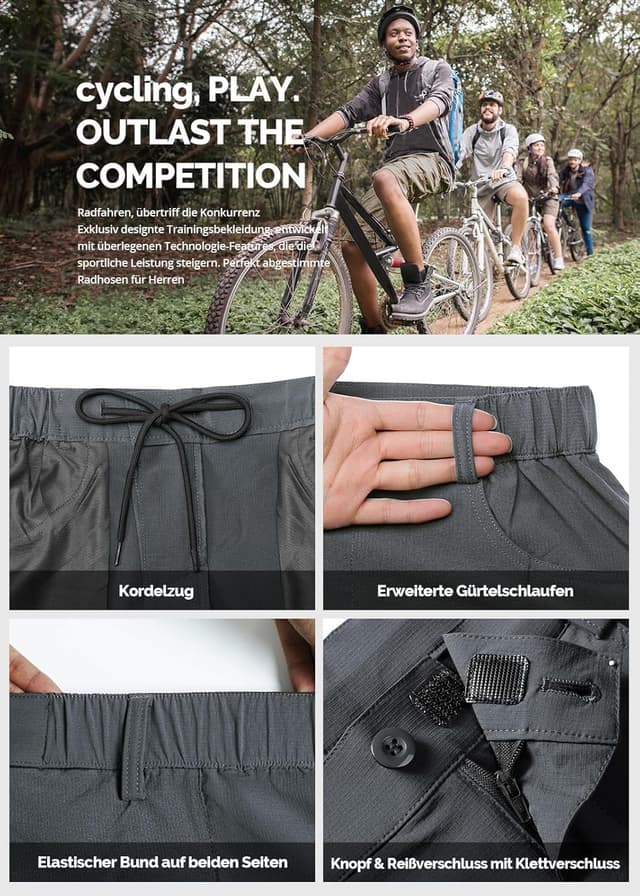 Detalle 2 de Cycorld kurze Herren-Hose für MTB & Wandern – atmungsaktive, schnelltrocknende Bermuda Cargo Shorts