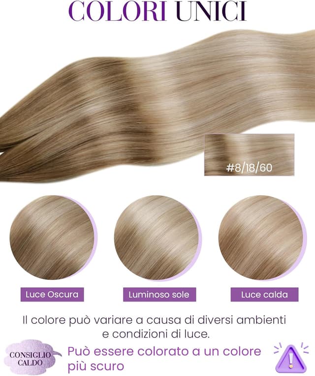 Detalle de LaaVoo Extension Capelli Veri con Cheratina, 50 cm e 50 g (50 ciocche) #8/18/60