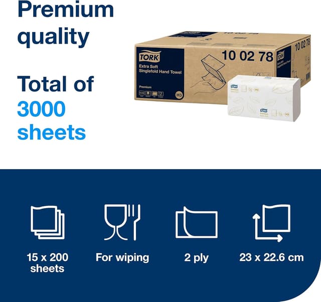 Thumbnail 1 de Tork Extra Soft Singlefold Towels 200 Sheets