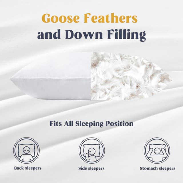 Detalle de puredown Goose Feathers & Down White Pillows 100% Cotton Cover King Set of 2