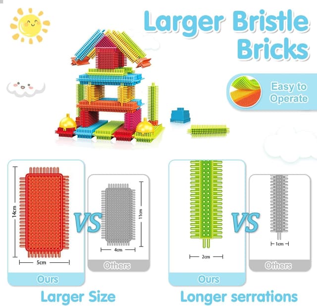 Detalle 2 de obakaer Stickle Bristle Building Blocks (108 pcs) for ages 3+ – soft brush-bristle construction bricks