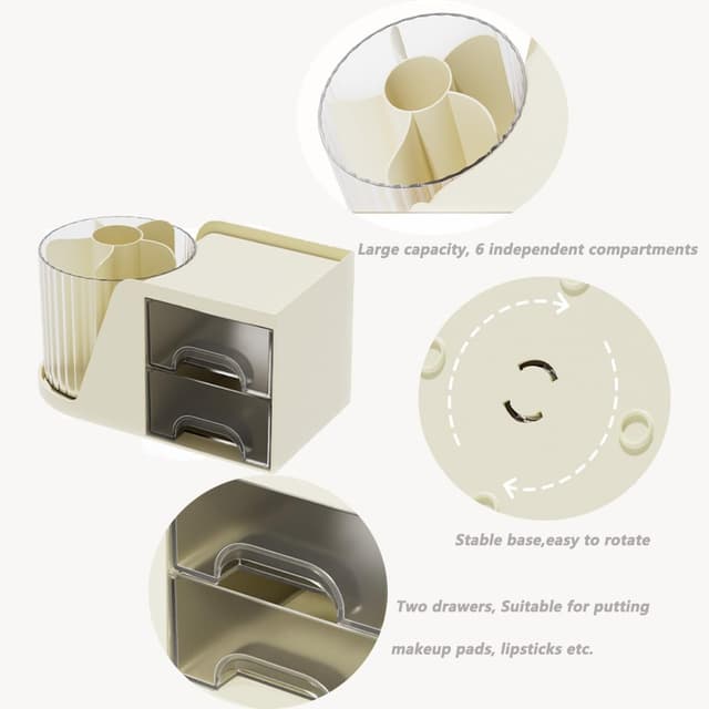 Thumbnail 6 de WITERY 360° Rotating Makeup Organiser 2-drawer 💄