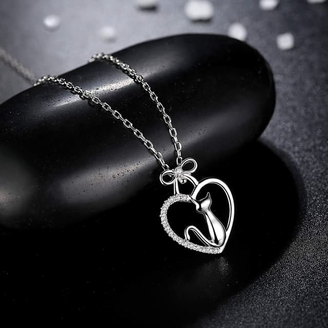 Detalle de VIKI LYNN collier argent pendentif chat mignon en argent 925 et zircon