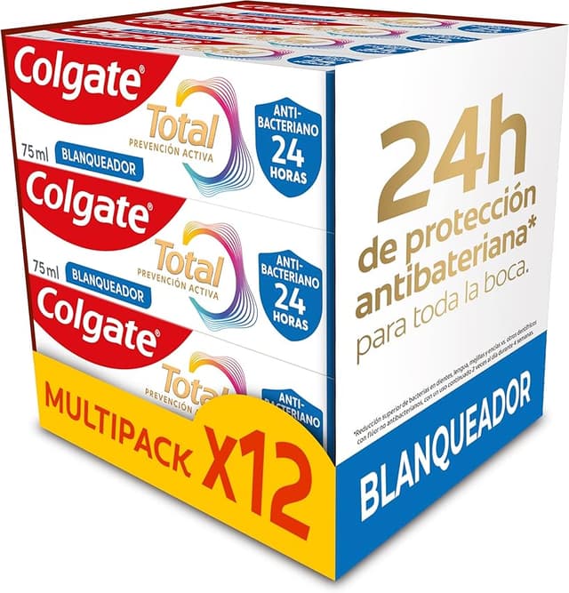 Detalle de Colgate Total Prevención Activa Blanqueador Pack 12 x 75ml 🦷