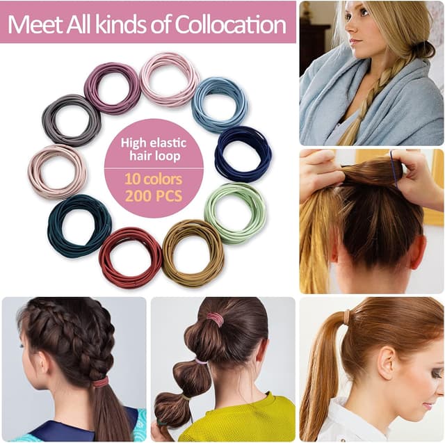 Detalle 2 de Hanyousheng – 200 bandes élastiques multicolores pour cheveux (sans métal), diamètre 4,5 cm