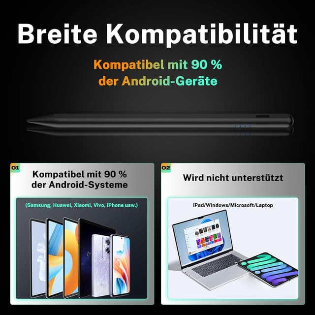 Detalle 2 de Stylus Pen für Touchscreens – magnetischer, wiederaufladbarer Android-Tabletstift (schwarz)
