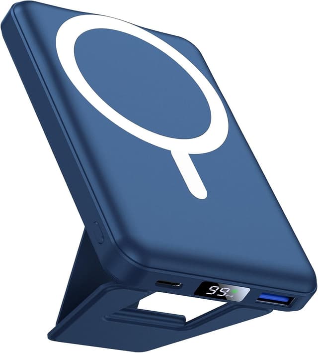 Detalle de AOGUERBE Power Bank magnetico MagSafe da 10.000 mAh per iPhone con ricarica wireless e USB PD fino a 22,5W