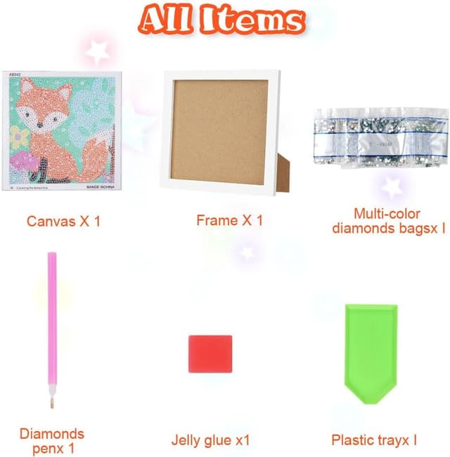 Detalle de Kit Diamond Painting 5D AUAUY con cornice in legno – gatti/volpe, decorazione fai-da-te per parete