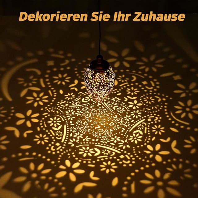 Detalle de Görvitor Solarlaterne für Außen (Olivenform) – 2er-Set, Metall, warmweiß, wasserdicht IP65