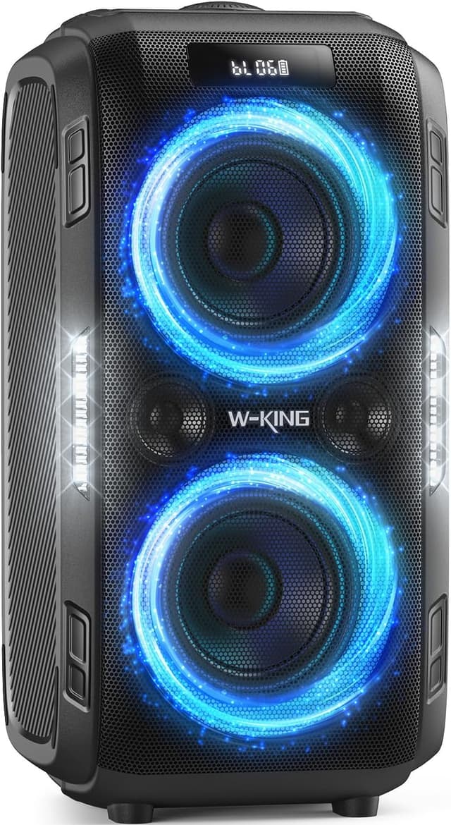 Detalle de W-KING 250W Peak Party Bluetooth Speaker with 12 Custom Bass EQ, MIC/Guitar Input, IPX5 & Removable Battery