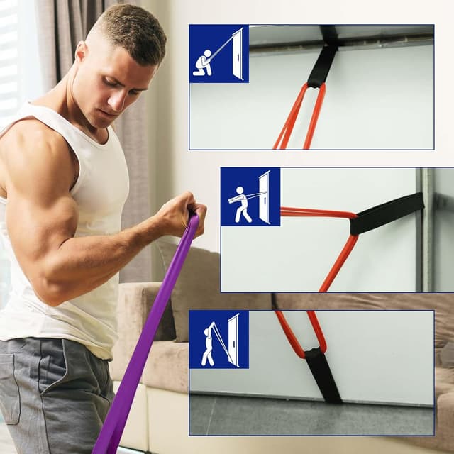 Detalle de VALYPANOR Widerstandsbänder-Set mit 4 Stufen (Türanker & Aufbewahrungstasche) für Krafttraining, Stretching, Yoga & Pilates