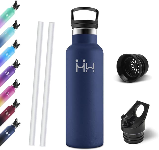 Detalle de Motswedi Borraccia Termica da 750 ml in acciaio inox 18/8 con cannuccia e doppia tapa, senza BPA (blu scuro)