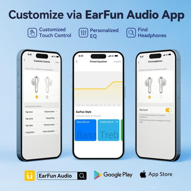 Detalle de EarFun Air 2 Wireless Earbuds (Bluetooth 5.3, LDAC, Hi-Res Sound, 4 mics ENC) – White