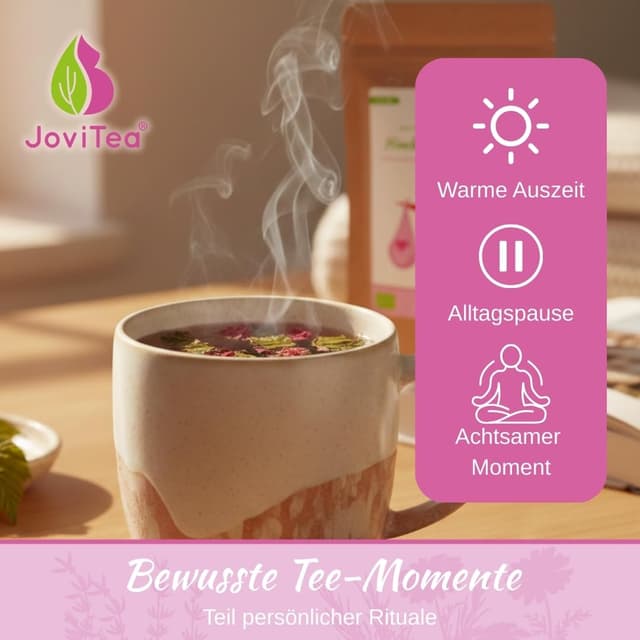 Detalle 2 de JoviTea Glücklich Schwanger Tee BIO – traditionelle Kräutermischung, koffeinfrei, zuckerfrei, 75 g