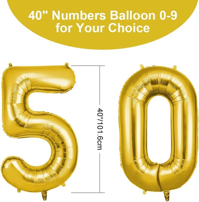 Thumbnail 1 de OFFCUP Gold Number 50 Self‑Inflating 40 Inch Balloons 🎈