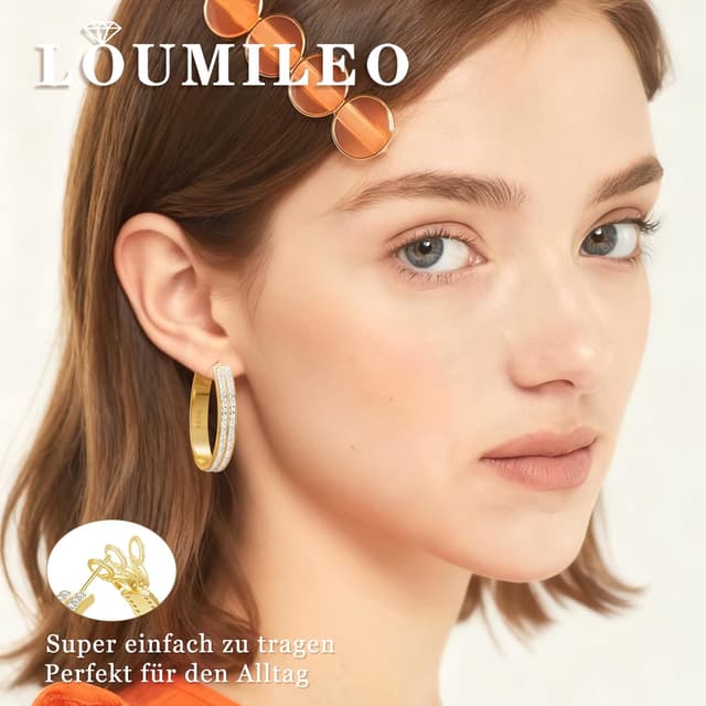 Detalle de LOUMILEO 5mm Creolen Silber 925 mit doppelter Zirkonia-Optik (Doppelreihig) für Damen