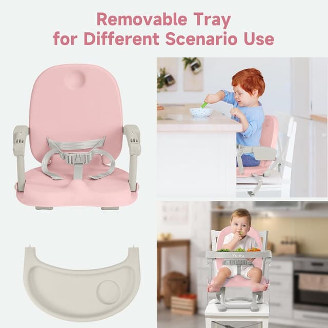 Detalle de YOLEO Réhausseur enfant pliable et portable (chaise haute bébé) rose, réglable en hauteur