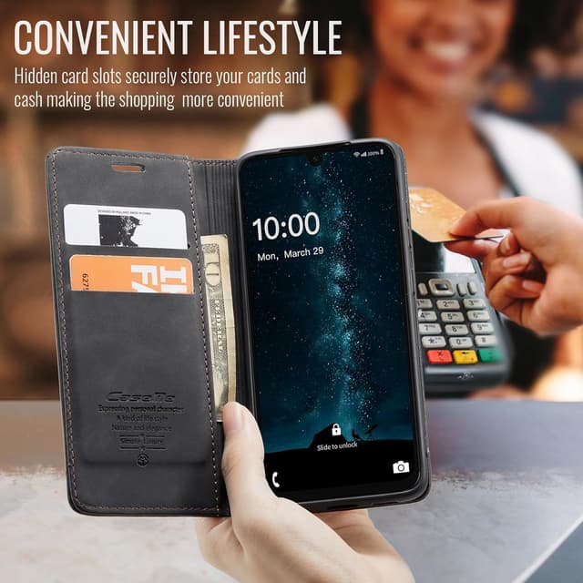 Detalle de Cracedily Galaxy A16 5G Wallet Case with Magnetic Flip, Card Slots & Kickstand (Black)